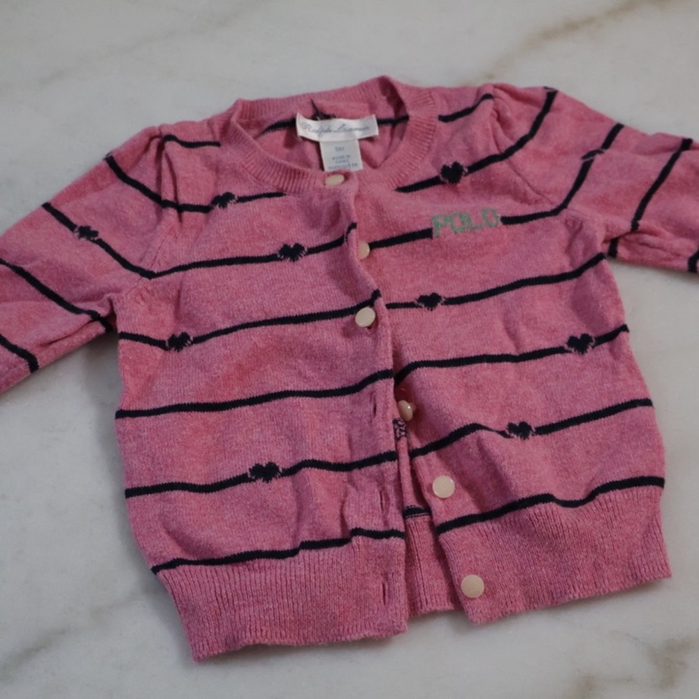 Ralph Lauren Pink Striped Kids Cardigan & Two Ralph Lauren Dresses Size 6M